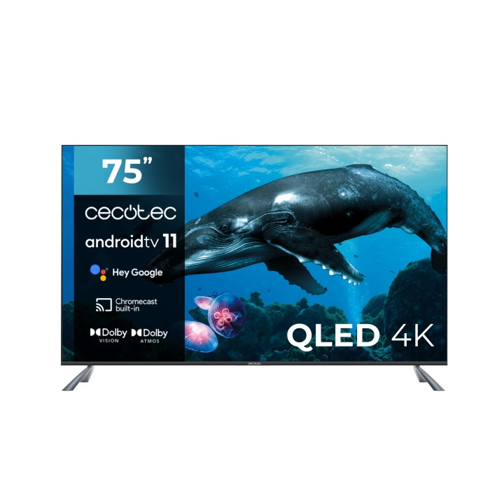 Cecotec V2 series VQU20075S Televisor Smart TV sin Marco de 75" QLED con Resolucion 4K UHD - Sistema Dolby - Procesador 4 Nucleo