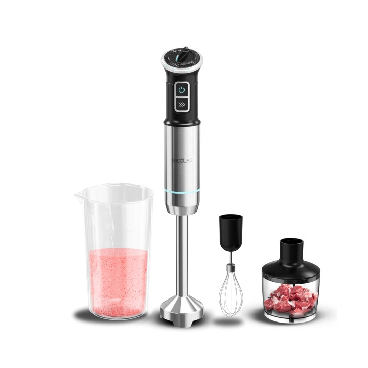 Cecotec Power Neutron 1100MAX Cream and Crrush Batidora de Mano - 1100W - Cuchillas de Titanio - Campana Antisalpicaduras - Velo