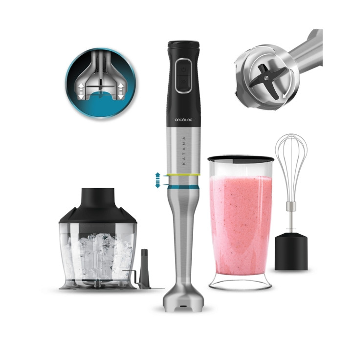 Cecotec Katana 12 Chop Batidora de Mano - 1200W - Funcion Oscilante - Cuchillas de Titanio - 21 Velocidades - Campana Antisalpic