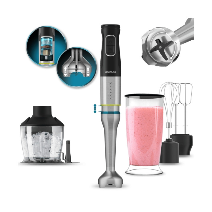 Cecotec Katana 15 Smash Batidora de Mano - 1500W - Funcion Oscilante - Cuchillas de Titanio - 21 Velocidades - Campana Antisalpi