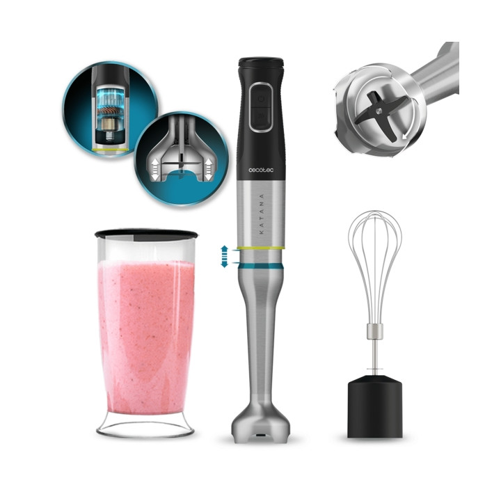 Cecotec Katana 15 Cream Batidora de Mano - Potencia de 1500W - Funcion Oscilante - Cuchillas de Titanio - 21 Velocidades - Campa