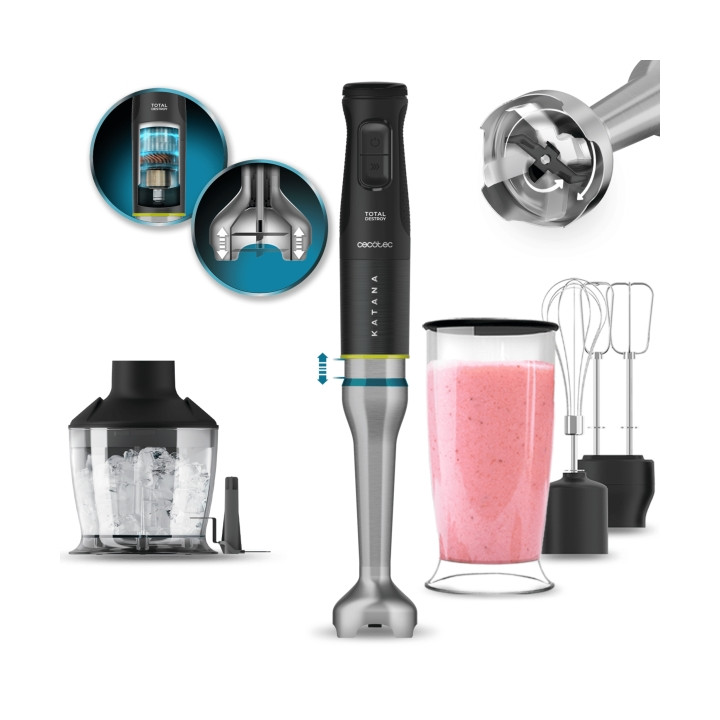 Cecotec Katana 15 TotalDestroy Smash Batidora de Mano - 1500W - Cuchillas de Titanio - Funcion Oscilante - 21 Velocidades - Camp