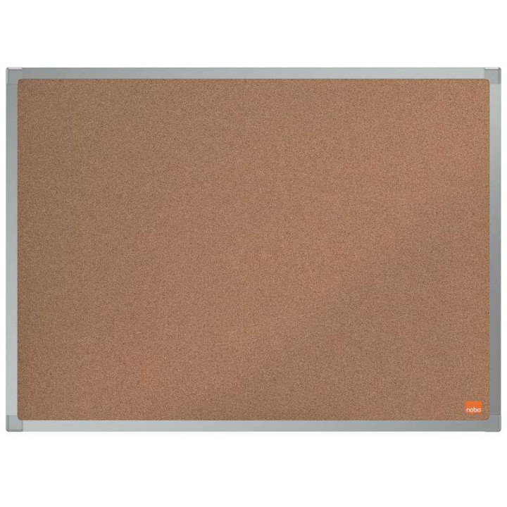 Nobo Essence Tablero de Anuncios de Corcho 600x450mm - Montaje en Esquinas - Superficie de Corcho - Marco de Aluminio Anodizado