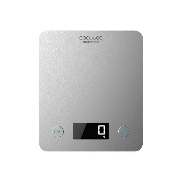 Cecotec Cook Control 10000 Connected Bascula de Cocina - Acabado en Acero Inox - Precision de 1gr - Peso Max. 5kg - Pantalla LCD