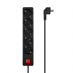 Aisens Base Multiple 5 Tomas con Interruptor con Cable 3×1.5mm2 - 1.4m - Color Negro