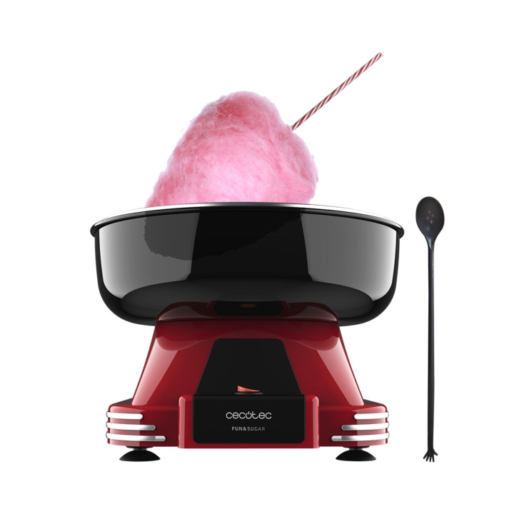 Cecotec Fun and Sugar Maquina de Algodon de Azucar - Potencia de 500W - Estilo Retro - Desmontable - Incluye Cuchara y Sticks -