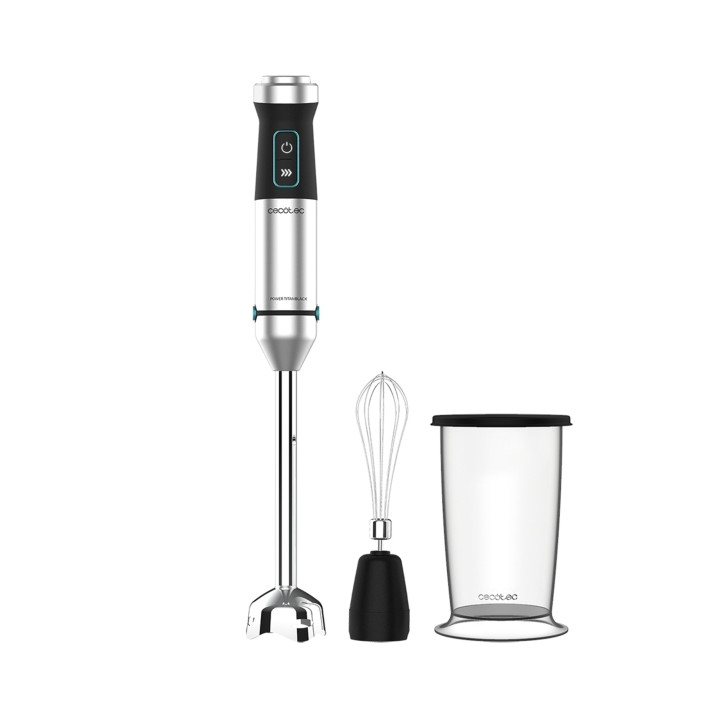 Cecotec Power TitanBlack 1500 XL Cream Batidora de Mano - 1500W - Cuchillas de Titanio - Campana Antisalpicaduras - Velocidad Aj