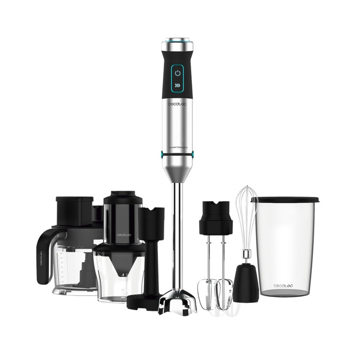 Cecotec Power TitanBlack 1500 XL TotalMix Batidora de Mano - 1500W - Cuchillas de Titanio - Campana Antisalpicaduras - Velocidad