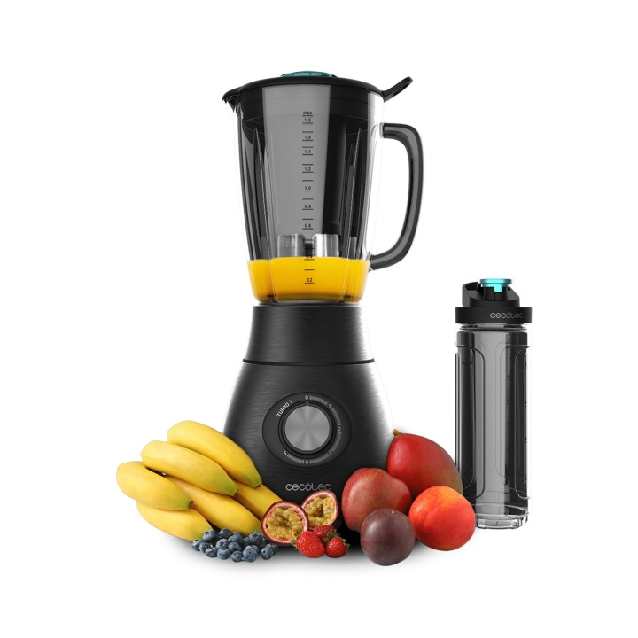 Cecotec Power Black Titanium 1800 Go Batidora de Vaso - Potencia de 1800W - Cuchilla de Titanio - Jarra de Vidrio 1.8L - 5 Veloc