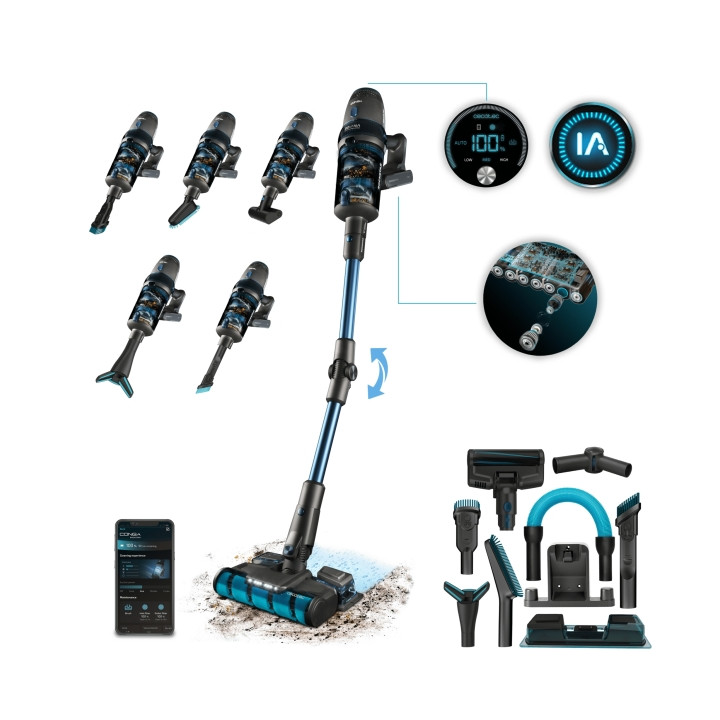Cecotec Conga Rockstar 11500 Odyssey ErgoWet Connected IA Aspirador Escoba Vertical sin Cable - 850W - 30kPa - Bateria de 29.4V