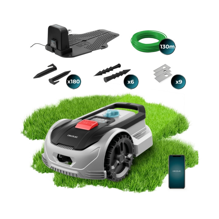 Cecotec Conga GrassHopper 500 Connected Robot Cortacesped Inteligente - Cobertura de 500m2 - Adaptacion Automatica a Irregularid