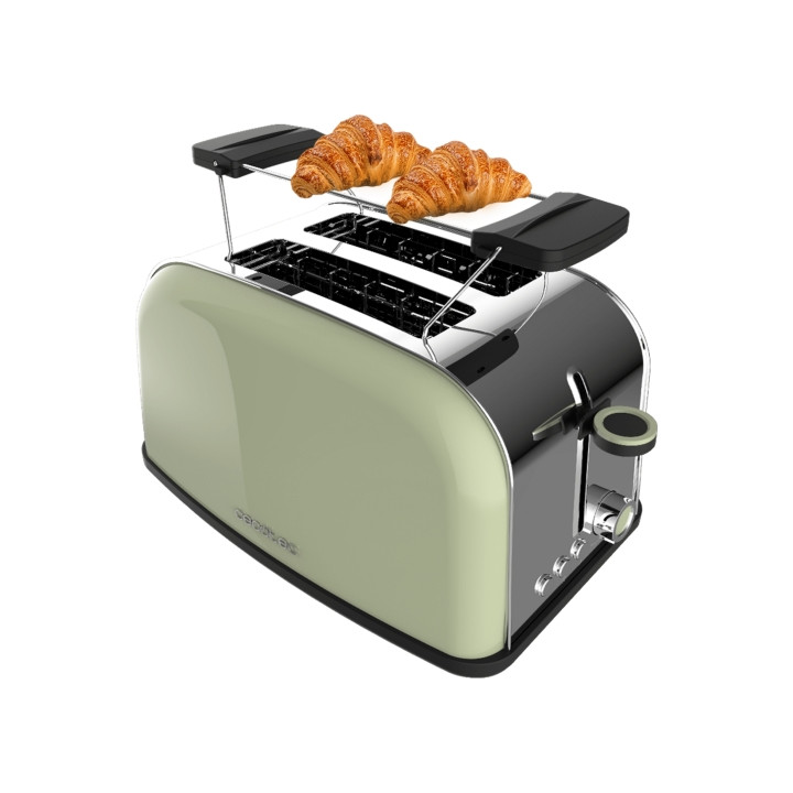 Cecotec Toastin' Time 850 Tostadora de Doble Ranura - 850W - Ranura Ancha - Acero Inoxidable - Autocentrado - Bandeja Recogemiga