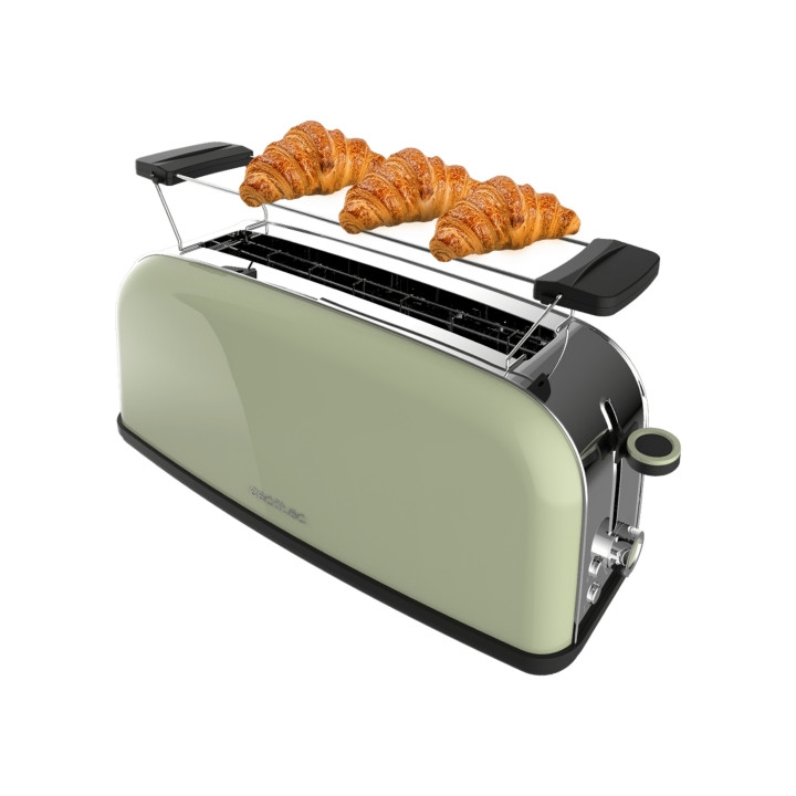 Cecotec Toastin' Time 850 Tostadora de Ranura Larga - 850W - Ranura Ancha hasta 3.8cm - Acabado en Acero Inoxidable - Calienta P