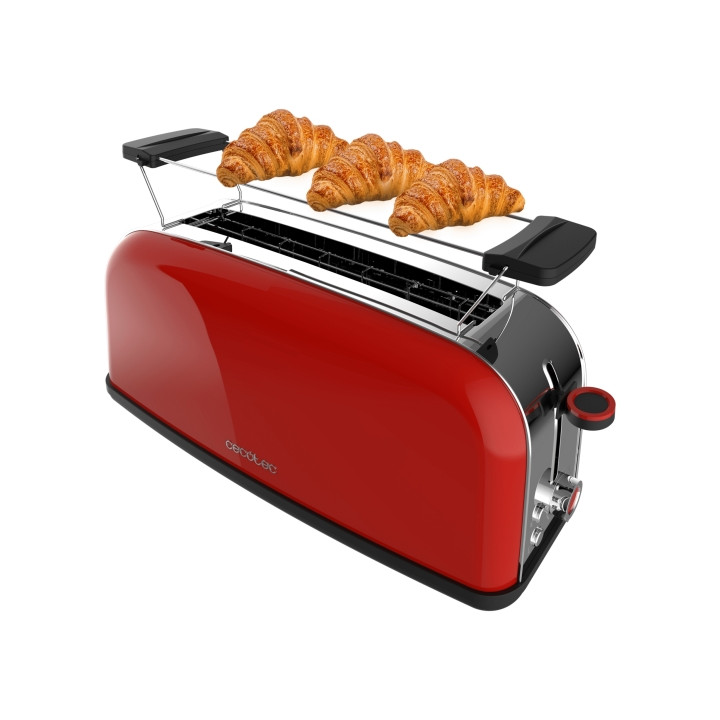 Cecotec Toastin' Time 850 Tostadora de Ranura Larga - 850W - Ranura Ancha - Calienta Panecillos - Autocentrado - Bandeja Recogem