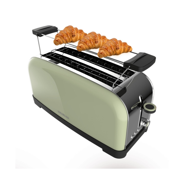 Cecotec Toastin' Time 1500 Tostadora de Doble Ranura Larga - 1500W - Ranura Ancha - Acero Inoxidable - Calienta Panecillos - Apa