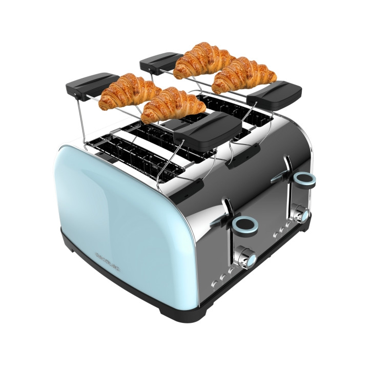 Cecotec Toastin' Time 1700 Double Tostadora de 4 Ranuras - 1700W - Ranura Ancha - Acero Inoxidable - Calienta Panecillos - Funci