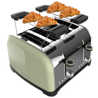 Cecotec Toastin' Time 1700 Double Tostadora de 4 Ranuras - 1700W - Ranura Ancha - Acero Inoxidable - Calienta Panecillos - Funci
