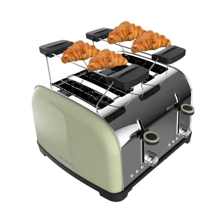 Cecotec Toastin' Time 1700 Double Tostadora de 4 Ranuras - 1700W - Ranura Ancha - Acero Inoxidable - Calienta Panecillos - Funci