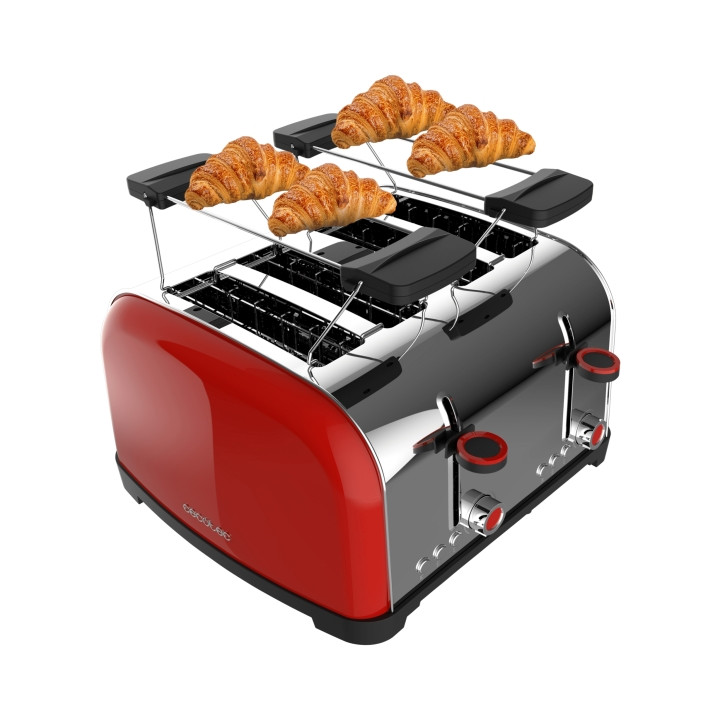 Cecotec Toastin' Time 1700 Double Tostadora de 4 Ranuras - 1700W - Ranura Ancha hasta 3.8cm - Acero Inoxidable - Calienta Paneci