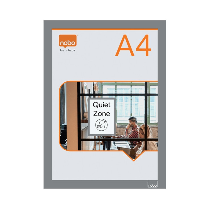 Nobo Pack de 2 Marcos Autoadhesivos Magneticos en Formato A4 - Colocacion en Vertical u Horizontal - Marco de Color Plateado