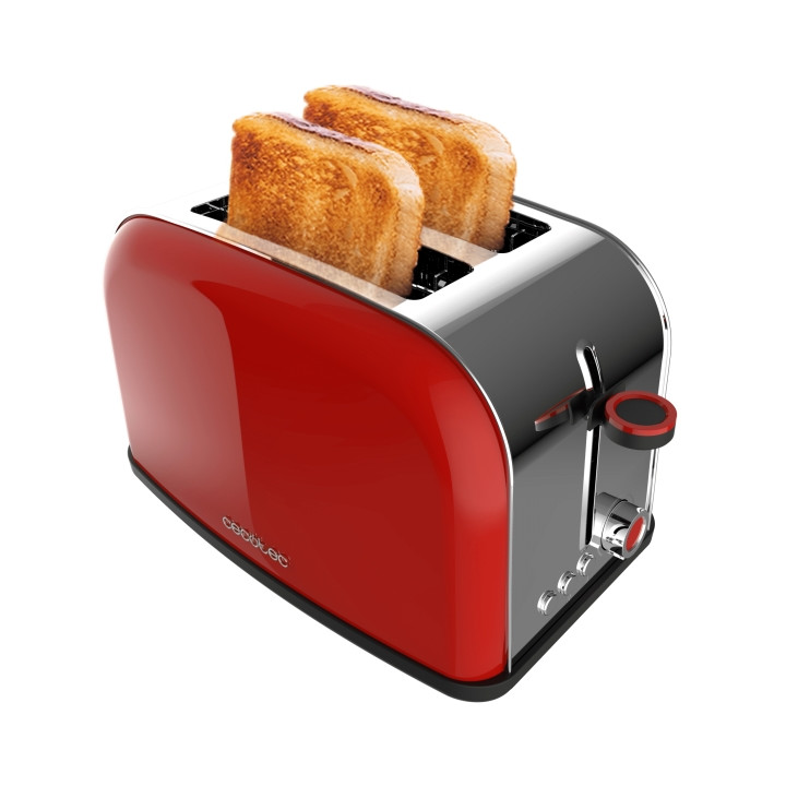 Cecotec Toastin' Time 850 Tostadora de Doble Ranura - Potencia de 850W - Ranura Ancha hasta 3.8cm - Acero Inoxidable - Apagado A