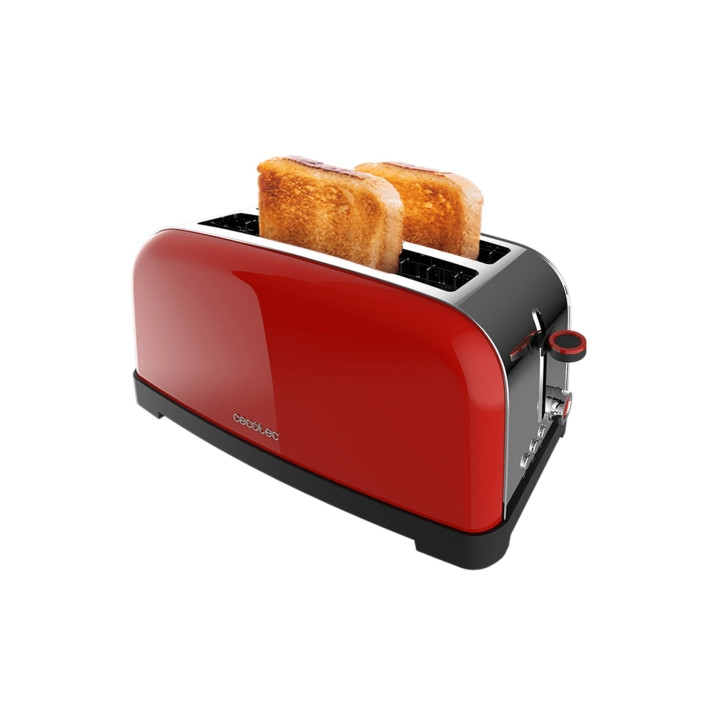 Cecotec Toastin' Time 1500 Tostadora de Doble Ranura Larga - 1500W - Ranura Ancha hasta 3.8cm - Acero Inoxidable - Apagado Autom