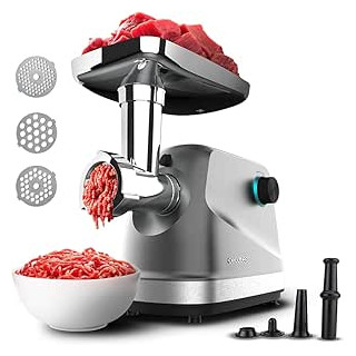 Cecotec Crusher 1400 Picadora de Carne Electrica - 1360W - 3 Placas de Corte - Compacto y Seguro - Libre de BPA - Accesorios Sur