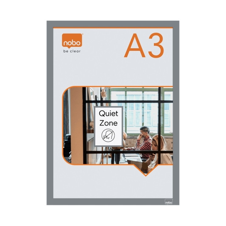 Nobo Pack de 2 Marcos Autoadhesivos Magneticos en Formato A3 - Colocacion en Vertical u Horizontal - Marco de Color Plateado