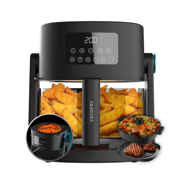 Cecotec Cecofry FlipandGrill 4500 Feidora sin Aceite Reversible 3 en 1 - 1500W - Capacidad de 8L - Grill y Plancha - 9 Modos de