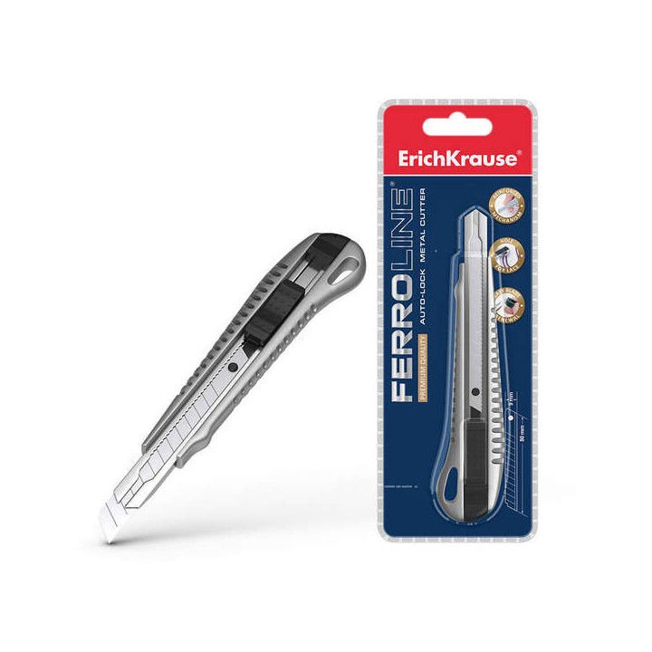 Erichkrause Cuter Metalico con Fijador Automatico - Sistema de Retencion de Cuchilla Autobloqueo - Partidor Incorporado - Color