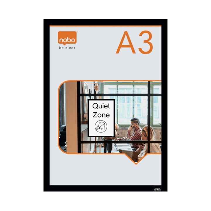 Nobo Pack de 2 Marcos Autoadhesivos Magneticos en Formato A3 - Colocacion en Vertical u Horizontal - Marco de Color Negro