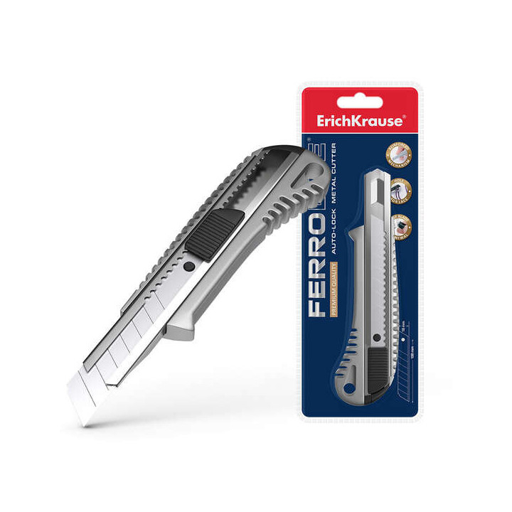 Erichkrause Cuter Metalico con Fijador Automatico - Sistema de Retencion de Cuchilla de Autobloqueo - Partidor Incorporado - Co