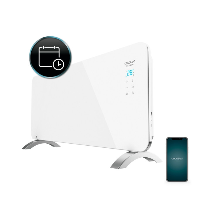 Cecotec Ready Warm 6750 Crystal Connection Convector de Cristal Templado - 2000W - Cobertura hasta 20m2 - Control Wi-Fi con App