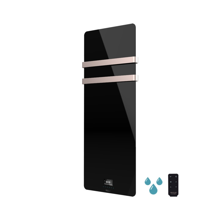 Cecotec ReadyWarm 9890 Toallero Electrico - 850W - Calefactor de Cristal - Dos Colgadores de Acero Inoxidable - Pantalla LED Tac