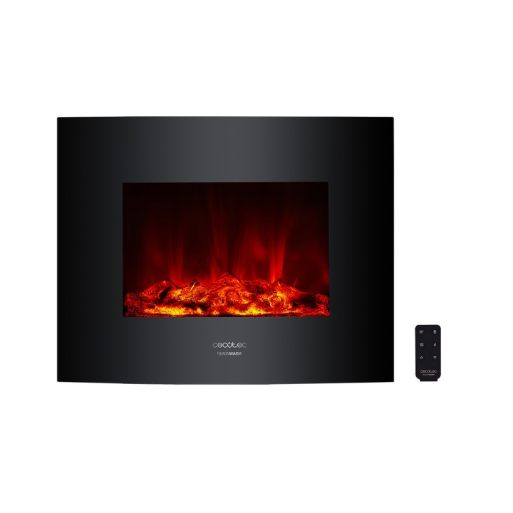 Cecotec Ready Warm 2600 Chimenea Electrica de 26" - Potencia de 2000W - Control Remoto Incluido - Cristal Templado Curvo - Llama
