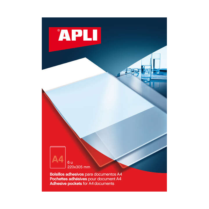Apli Bolsillos Adhesivos A4 - Bolsa con 6 Bolsillos - Ideal para Carpesanos