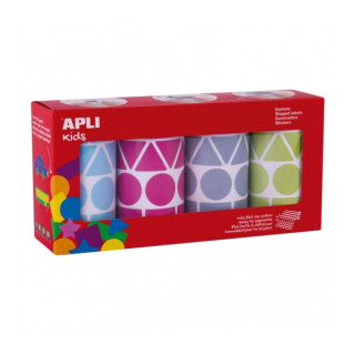 Apli Pack con 4 Rollos de Gomets Geometricos XL - 1357 Gomets por Rollo - Adhesivo Permanente - 5.428 Gomets en Total - Ideales