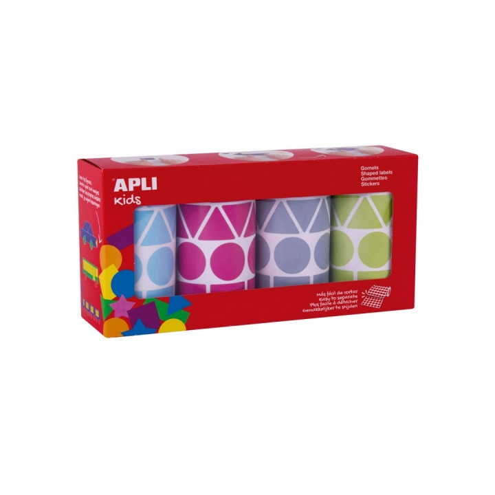 Apli Pack con 4 Rollos de Gomets Geometricos XL - 1357 Gomets por Rollo - Adhesivo Permanente - 5.428 Gomets en Total - Ideales