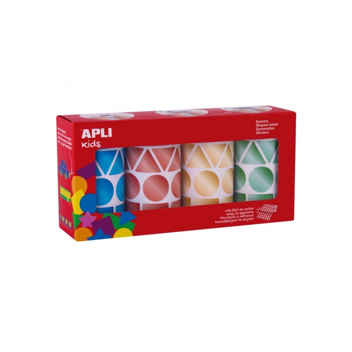 Apli Pack con 4 Rollos de Gomets Geometricos - 1081 Gomets por Rollo - Adhesivo Permanente - 4.324 Gomets en Total - Ideales pa