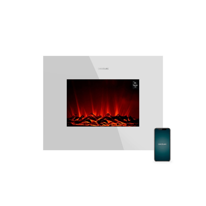 Cecotec ReadyWarm 2690 Chimenea Electrica de 26" - 2000W - Control Wi-Fi y App - Mando a Distancia - Cristal Templado Plano - Ll