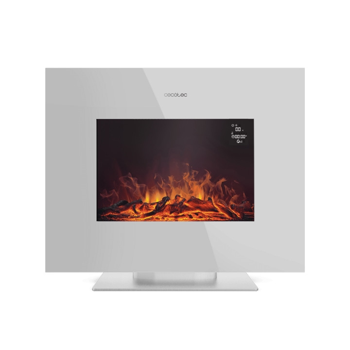 Cecotec ReadyWarm 2700 Chimenea Electrica de 27" - 2000W - Cristal Templado Plano - Llamas LED - Temporizador Semanal - Calienta