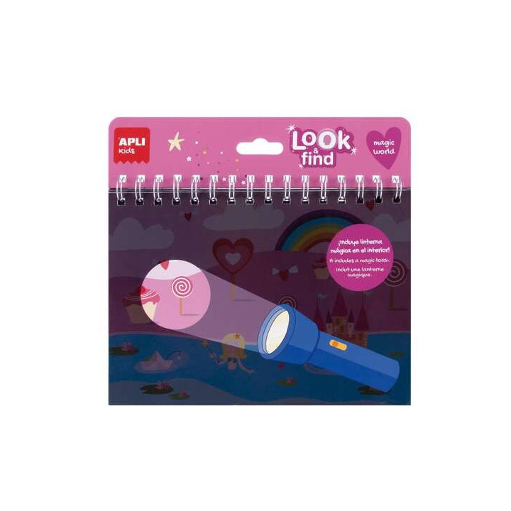 Apli Look & Find Mundo Magico Bloc de 6 Laminas para Buscar Objetos con Linterna Magica