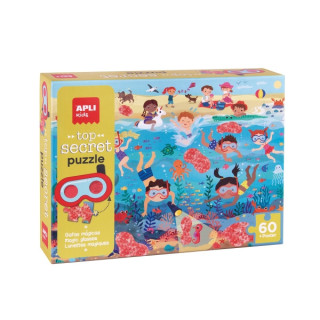 Apli Top Secret Puzzle de 60 Piezas 6x6cm - Tematica Playa - Usa las Gafas para Descubrir Zonas Secretas - Poster para Facilita