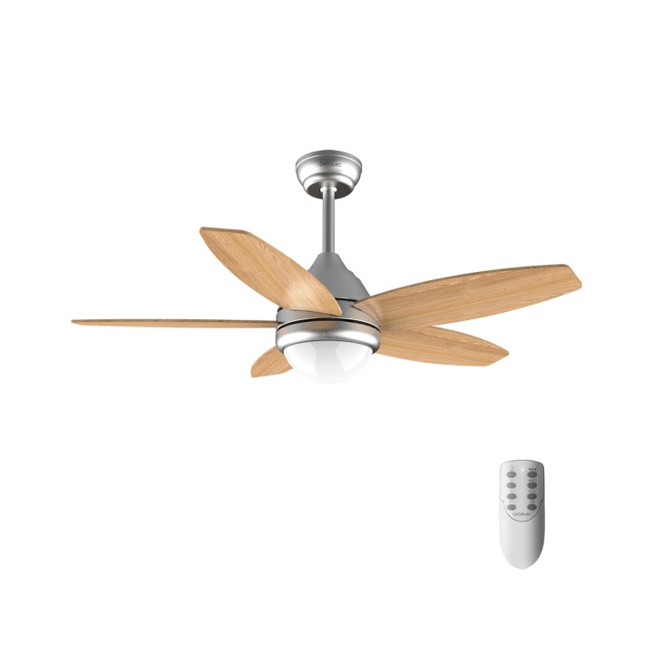 Cecotec EnergySilence Aero 495 Ventilador de Techo con 5 Aspas Reversibles de Madera Clara y Luz LED - 55W - Diametro de 42" - M