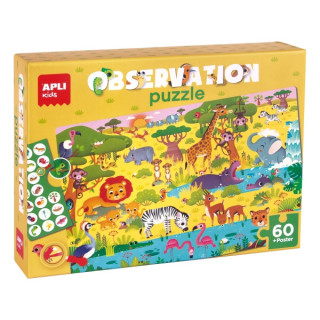 Apli Puzzle Observacion Junior Jungla de 60 Piezas de 6x6cm - Incluye Poster y 1 Ficha con Diferentes Objetos - Desarrolla la C