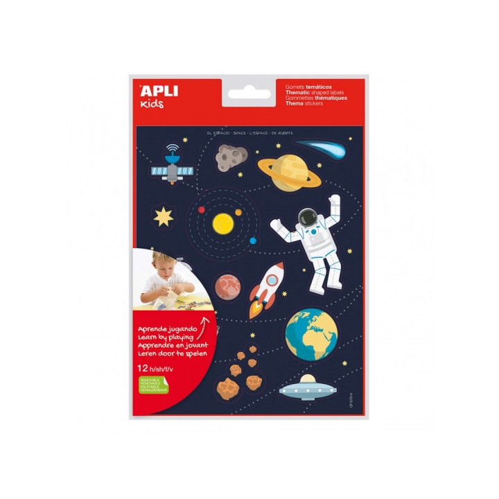 Apli Bolsa de Gomets Tematicos el Espacio - Adhesivo Removible - Desarrolla Habilidades Motoras - Ideal para Escuelas - Adhesiv