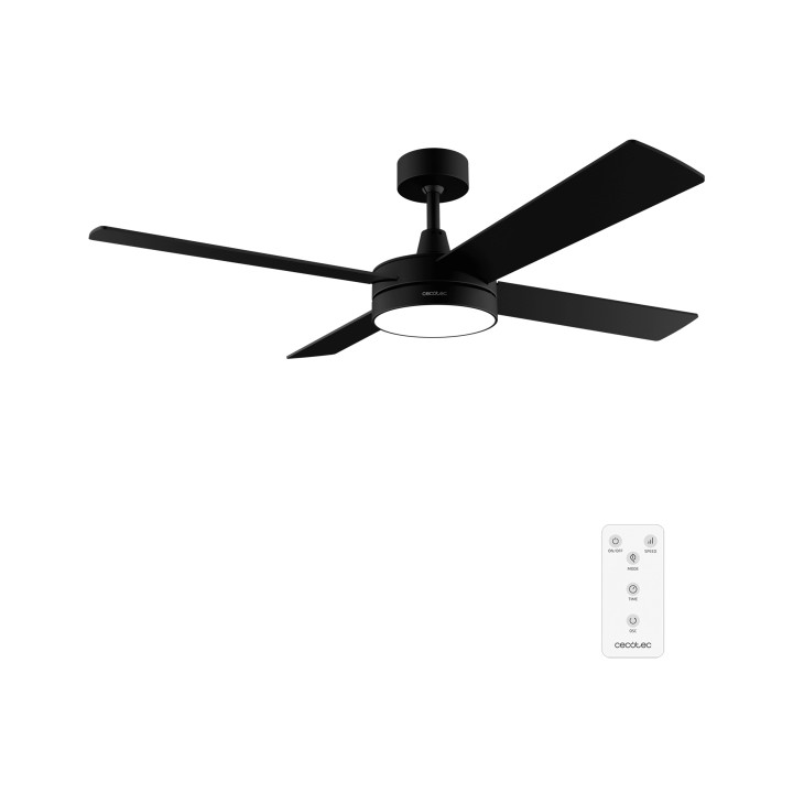 Cecotec EnergySilence Aero 5200 Black Line Ventilador de Techo con 4 Aspas y Luz LED Integrada - 65W - Diametro de 52" - Mando a