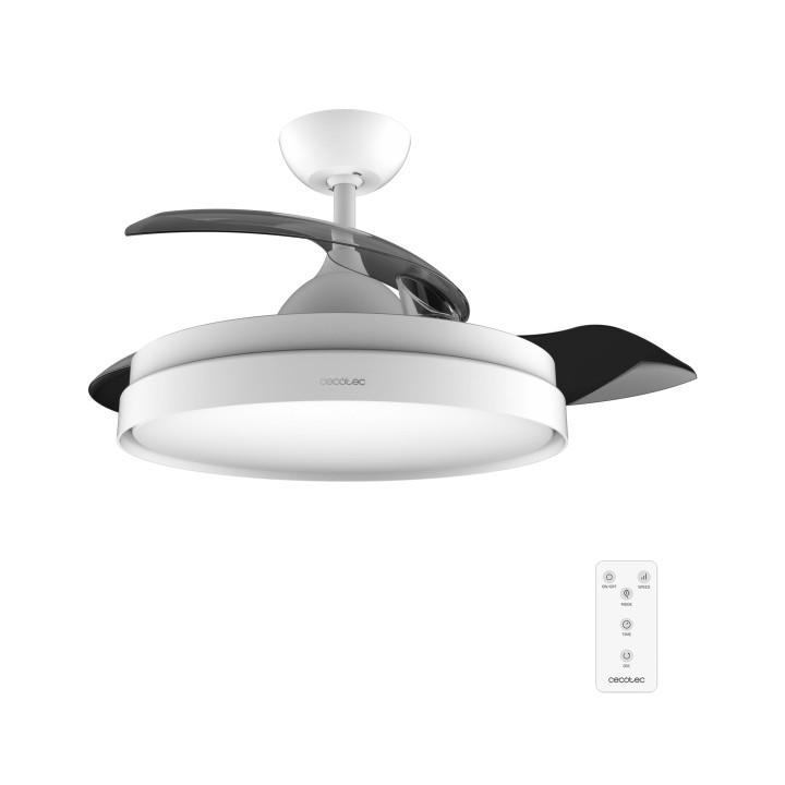 Cecotec EnergySilence Aero 4280 Invisible White Ventilador de Techo con Luz - 40W - Aspas Retractiles - 3 Tonos - Diametro de 42
