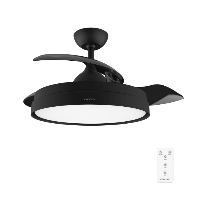 Cecotec EnergySilence Aero 4280 Invisible Black Ventilador de Techo con Luz - 40W - Aspas Retractiles - 3 Tonos - Diametro de 42