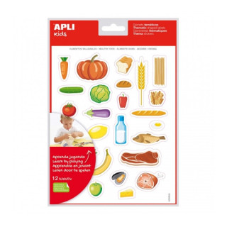 Apli Bolsa de Gomets Tematicos Alimentos Saludables - Adhesivo Removible - Ilustraciones Divertidas - Fomenta Vocabulario y Hab